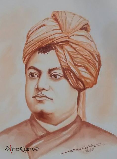 Swamy Vivekananda Water Color Painting... Vivekananda Painting, Swami Vivekananda Drawing, Sadhana Actress, Portrait Painting Tutorial, Pencil Sketches Easy, Mother Painting, Abstract Pencil Drawings, Freehand Drawing, Indian Art Gallery