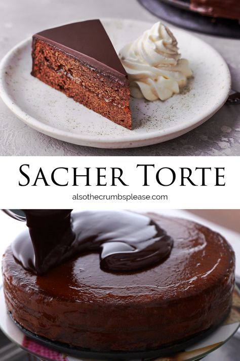 Sache Torte Recipe, Austrian Chocolate Cake, Apricot Cake Decoration, Sacher Cake Decoration, Sachet Torte, Sacher Cake Recipe, Austrian Cake, Unique Cake Recipes, Sacher Torte Recipe