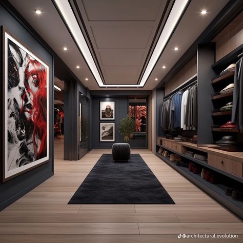 Modern Master Closet Design, Black Walk In Closet, Walking Closet Modernos, Luxury Walk In Closet, Modern Closet Designs, Master Suite Design, Dream Closet Design, Luxury Room Bedroom, Boy Bedroom Design