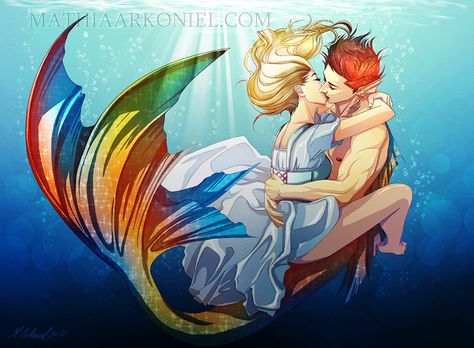 original: Underwater love by MathiaArkoniel Mermaid Romance, Mermaid Fairy, Real Mermaids, Mermaids And Mermen, Fantasy Paintings, Beautiful Mermaids, Mystical Creatures, Sea Creatures, Mythical Creatures