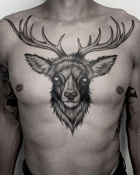 Stag Neck Tattoo, Antlers Tattoo, Animals With Antlers, Antler Tattoo, Stag Tattoo, Neck Tattoos, Deer Head, Chest Tattoo, Neck Tattoo