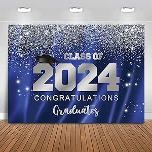 Mocsicka 2024 Graduation Party Backdrop Class of 2024 Blue Silver Glitter Background Congratulations Graduates Party Decoration Banner Photo Booth Props (7x5ft) Graduation Backdrop Ideas High Schools, Graduation Banner Design, Silver Glitter Background, Graduation Background, Graduation Party Backdrops, Graduation Photo Booth, Summer Camp Activities, Graduation Backdrop, Camp Activities