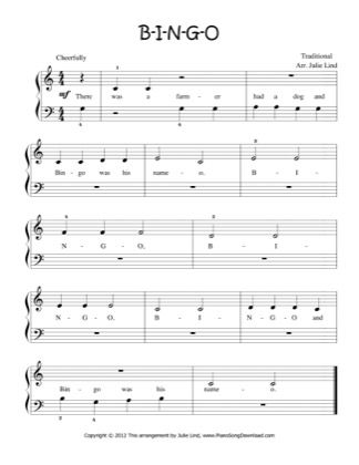 Bingo (Kids) - Nursery Rhyme Free Piano Sheet Music PDF Free Piano Sheets, Free Piano Sheet Music, Piano Sheet Music Pdf, Bingo For Kids, Kids Piano, Free Piano, Music Practice, Kids Nursery Rhymes, English Lessons For Kids