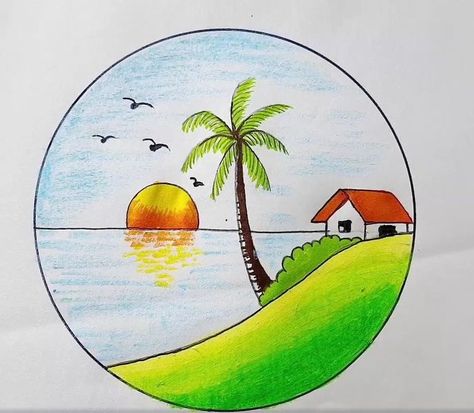 Simple Nature Drawing, Simple Scenery, Easy Scenery, Drawing Scenery, Easy Drawings For Kids, Nature Drawing, Easy Drawing, Easy Kids, Drawing For Kids