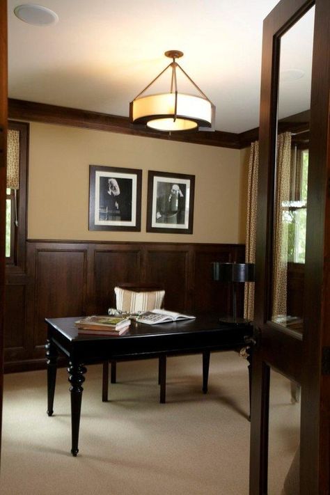 Ideas to update dark wood trim or panelling with the best paint colour  #wainscoting, AccentHaus.com Dark Wood Trim, Wood Wainscoting, Wainscoting Bedroom, Best Neutral Paint Colors, Dining Room Wainscoting, Wainscoting Styles, Bathroom Wood, Dark Wood Kitchens, Kitchen Paint Colors