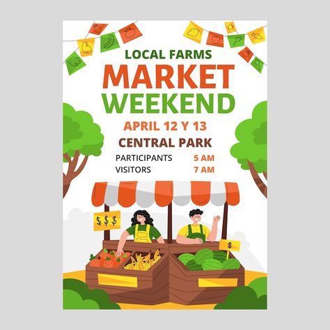 Hand drawn flat design farmers market po... | Free Vector #Freepik #freevector Poster Ideas For School, Farmers Market Poster, Farm Poster, Artisan Market, Poster Images, Market Poster, Market Day, Farm Market, School Posters