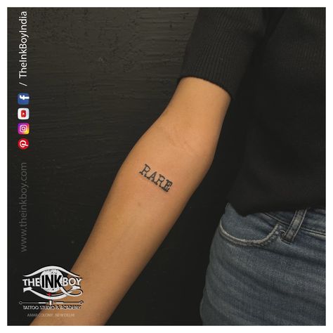 The Word Rare Tattoo, Word Rare Tattoo, Rare Word Tattoo, Rare Tattoo, Stomach Tats, Writing Expressions, Rare Tattoos, Strong Tattoos, One Word Tattoos