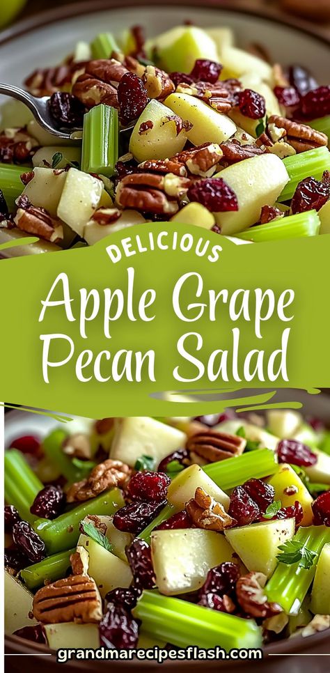 This Apple Salad combines crisp Honeycrisp apples, crunchy celery, sweet red grapes, toasted pecans, and tangy dried cranberries in a creamy honey yogurt dressing. Perfect as a light lunch, side dish, or holiday salad, it’s refreshing, nutritious, and ready in minutes! Apple Celery Salad, Dried Cranberries Recipes, Cranberry Salad Recipes, Holiday Salad, Creamy Honey, Celery Salad, Gourmet Salad, Grape Recipes, Honey Yogurt