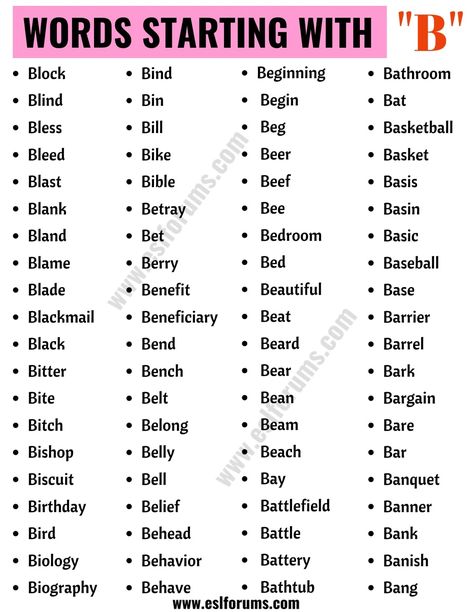 Words that Start with B | List of 170+ Popular Words Starting with B Words That Start With B, B Words List, Scrabble Words, B Words, Good Vocabulary Words, Good Vocabulary, English Writing Skills, Words To Use, Grammar And Vocabulary