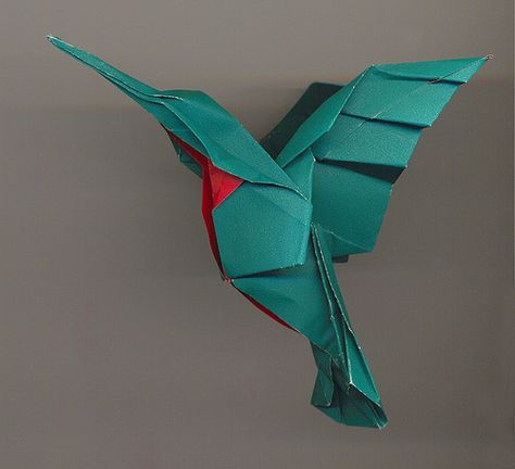 Origami Hummingbird by brett jordan on flickr Origami Templates Free Printable, Paper Hummingbird, Origami Art Projects, Paper Hummingbird Diy, 3d Paper Birds Diy, Origami Creatures, Flying Bird Origami Easy, Humming Bird Origami Tutorial, Origami Hummingbird