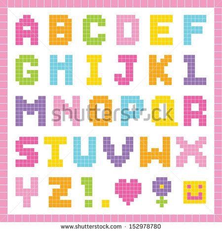 Pixel Art Alphabet, Cross Stitch Alphabet Patterns, Art Alphabet, Melty Bead Patterns, Cross Stitch Fonts, Alfabet Letters, Hama Beads Design, Perler Bead Templates, Diy Perler Bead Crafts