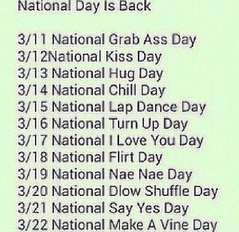 National day June National Days 2024, Funny National Days, National Plan For Vacation Day, National Days In December, National Days In March, Flirting Day, National Couples Day, National Kissing Day, A Days March