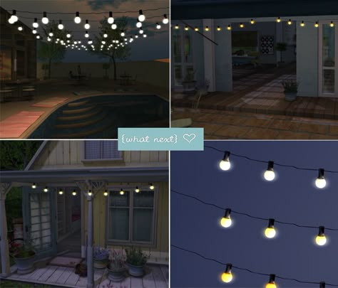 Small girly cottage and string lights ideas Sims 4 Cc Outside Lights, Lights Cc Sims 4, Sims Lights Cc, Sims 4 Cc Lights Decor, The Sims 4 Lights Cc, Sims 4 Cc Fairy Lights, Fairy Lights Sims 4, Ts4 Lights Cc, Ts4 Cc Fairy Lights