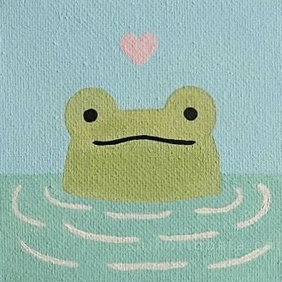 Frog In Water Drawing, Frog Easy Painting, Ceramic Frog Painting Ideas, Cartoon Frog Painting, Aesthetic Frog Painting, Easy Paintings Animals, Painting Ideas Frogs, Tiny Canvas Art Ideas, Watercolor Frog Easy