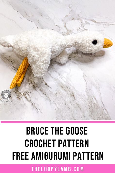 Learn how to crochet Bruce the Goose with this free crochet pattern from The Loopy Lamb! Bruce is a cuddle-sized amigurumi goose toy that is made with the softest yarns to make him extra snuggly. Click to view the free crochet goose pattern or save it to your Amigurumi Toys board for later. Goose Crochet Pattern, Crochet Goose Pattern, Crochet Pattern Free Amigurumi, Goose Crochet, Crochet Goose, Goose Pattern, Pattern Free Amigurumi, Quick Crochet Projects, The Goose