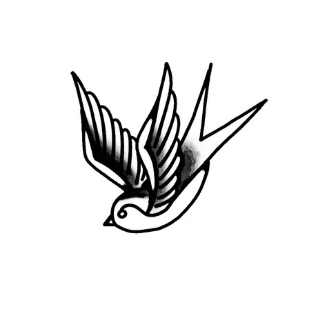 Old School Sparrow Tattoo, Old School Tattoo Animal, Simple Sparrow Tattoo, Sparrow Tattoo Traditional, Traditional Tattoo Swallow, Swallow Tattoo Traditional, Traditional Dove Tattoo, Swallow Sketch, Simple Tattoo Outlines