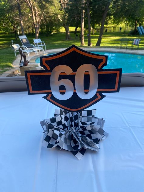 Harley Davidson Bday Party Ideas, Harley Party Decorations, Harley Davidson Party Favors, Harley Davidson Party Decorations, Harley Davidson 60th Birthday Party, Harley Davidson Centerpieces Ideas, Motorcycle Centerpiece Ideas, Harley Davidson Birthday Party Ideas, Biker Birthday For Men