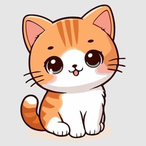 Vector cute cat cartoon with white backg... | Premium Vector #Freepik #vector #cat #cute-cat #cute-cat-cartoon Cute Animal Illustration Art, Cute Cat Art Cartoon, Cute Kitty Drawing, Chat Cartoon, Cat Cute Illustration, Cat Cartoon Drawing, Cards With Cats, Cute Cat Vector, Cat Cartoon Cute