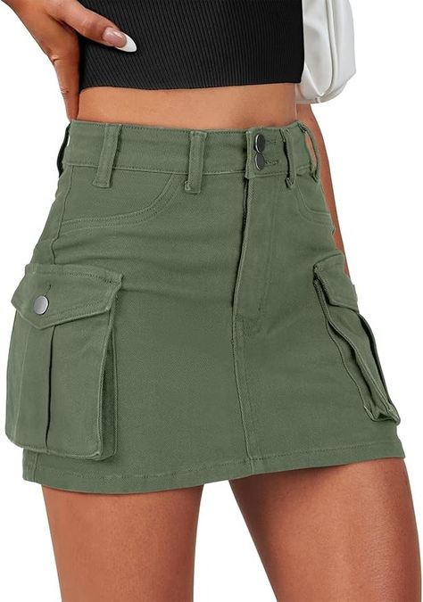 Amazon.com: ANRABESS Cargo Skirt Women Button Mini Skirt with Pocket Y2k Bodycon 2024 Trendy Denim Jean Short Skirts Deep Green Medium : Clothing, Shoes & Jewelry Mini Denim Shorts, Trendy Denim, Jean Short, Cargo Skirt, Bodycon Fashion, Women Cargos, Skirt Women, Skirts With Pockets, Denim Jean