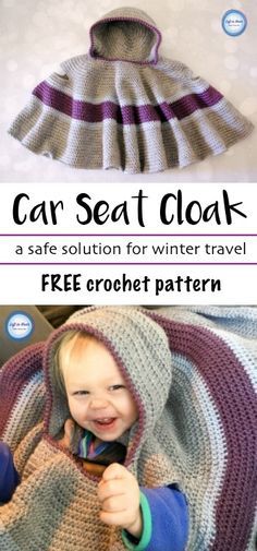 Crochet Car Seat Cover, Crochet Poncho Kids, Crochet Baby Poncho, Poncho Au Crochet, Baby Poncho, Crochet Poncho Free Pattern, Crochet Car, Confection Au Crochet, Crochet Poncho Patterns