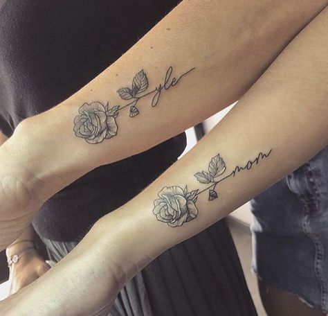 Daughter Name Tattoos For Mom, Mamma Tattoo, Mother And Son Tattoo Ideas, Mum Tattoo, Name Tattoos For Moms, Side Wrist Tattoos, Baby Tattoo Designs, Rose Tattoos For Women, Cross Tattoos For Women