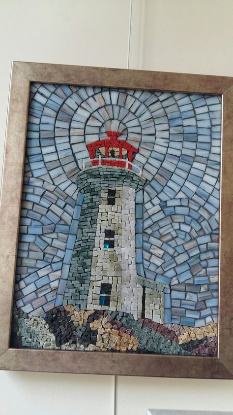 Nautical Mosaic Ideas, Mosaic Lighthouse, Nautical Mosaic, Sea Glass Window Art, Mosaic Art Supplies, Landscape Mosaic, Mosaic Art Diy, Fused Glass Wall Art, Mosaic Art Projects