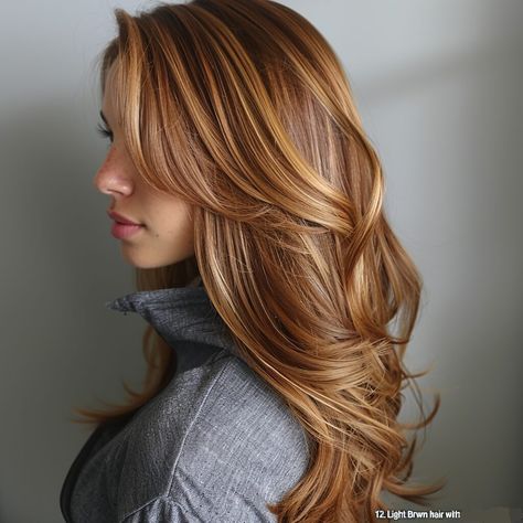 50 Eye-catching Light Brown Hair Color Ideas Brown With Honey Highlights, Ginger Blonde Hair, Light Brown Hair Color Ideas, Auburn Blonde Hair, Light Auburn Hair Color, Curl Iron, Brown Auburn Hair, Light Ash Brown Hair, Hair Color Brown Chestnut