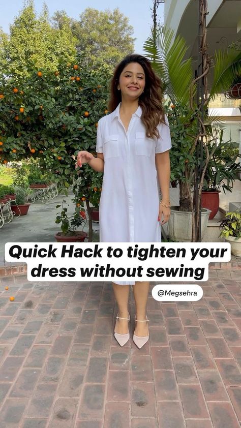 Quick Hack to tighten your dress without sewing | Pinterest Dress Without Sewing, Belt For Dresses, Diy Belt For Dresses, Diy Belt, Dresses Diy, Draping Fashion, Diy Fashion Hacks, Hacks Clothes, Diy Fashion Clothing