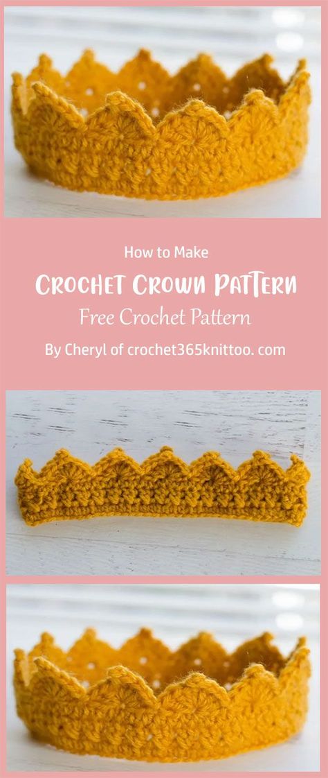 Crochet Small Crown, Crochet Crown Applique, Crochet Birthday Crown, Crochet Crowns Free Pattern, Crochet Photo Props Free Patterns, Crochet Crown Free Pattern, Crochet Crown Pattern, Baby Tiara, Beanies Crochet