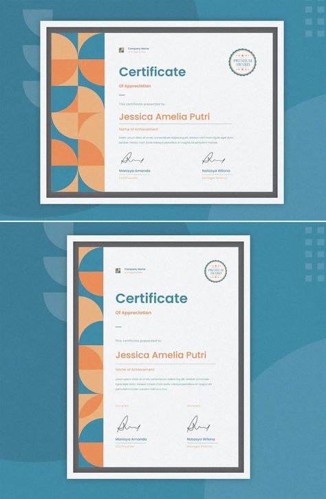 Certificate Design Template PSD, AI, EPS - Potrait & Landscape Design. Certificate of achievement template Free... | Free Vector #Freepik #freevector #ribbon #certificate #template #diploma Certificate of achievement template Free... | Free Vector #Freepik #freevector #ribbon #certificate #template #diploma Certificate Design Inspiration, Awards Certificates Design, Template Font, Certificate Layout, Agenda Design, Diploma Design, Geometric Graphic Design, Certificate Of Achievement Template, Logo Video