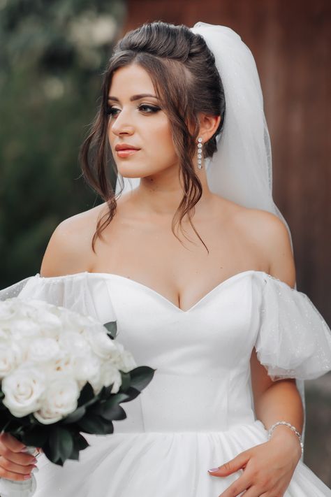 high bun hairstyles High Bun And Veil, Bridal High Updo With Veil, High Bun Styles, High Bun With Veil, Bridal High Bun, Bun With Veil, High Updo, Engagement Gown, High Bun Hairstyles