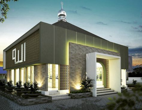 Small Mosque Design, Small Mosque, Mosque Design Islamic Architecture, Church Building Design, Architecture Facade, Mosque Design, Mosque Art, Mosque Architecture, House Arch Design