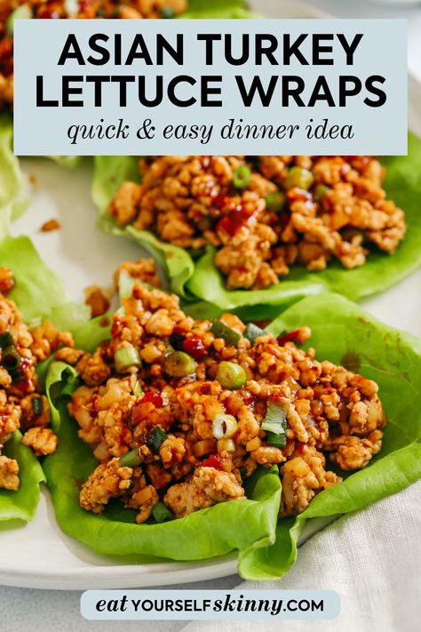 Inspired by PF Changs’ famous recipe, these Asian Turkey Lettuce Wraps are quick, easy to make and are full of so much flavor! Ground Turkey Recipes Lettuce Wraps, Teriyaki Turkey Lettuce Wraps, Lettuce Wraps Pei Wei Recipe, Healthy Ground Turkey Lettuce Wraps, Thai Turkey Lettuce Wraps, Easy Turkey Lettuce Wraps, Ground Turkey Lettuce Wraps Asian, Asian Lettuce Wraps Turkey, Thai Lettuce Wraps Chicken