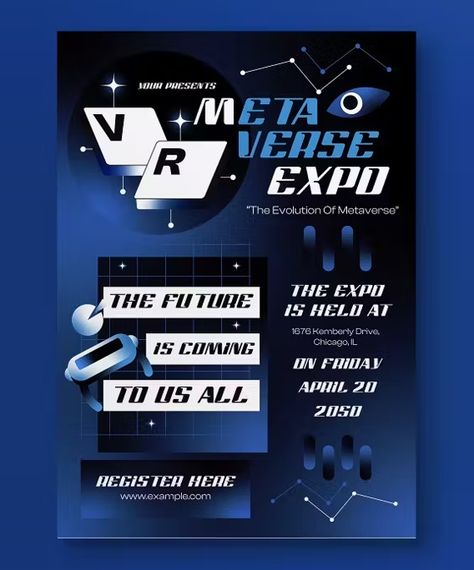 Blue Gradient Futuristic Metaverse Expo Flyer Template AI, PSD + Instagram Post and Story Design Event Design Branding, Logo Illustration Design, Story Design, Collage Art Projects, Instagram Grid, Blue Gradient, Business Promotion, Logo Illustration, Blue Design