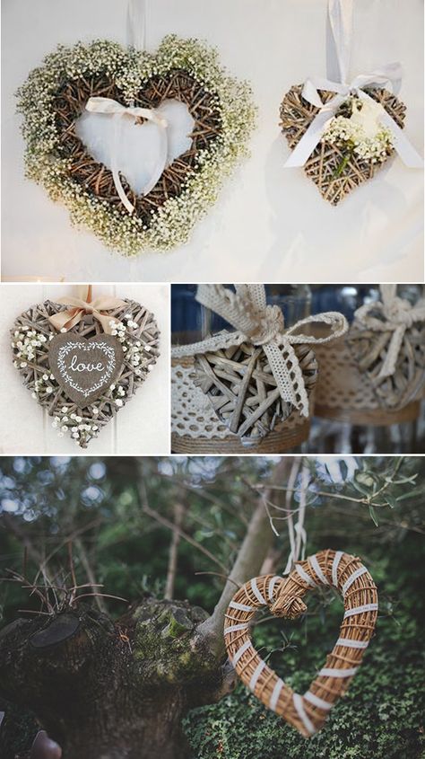 Estrellas y corazones de mimbre para decorar tu boda Weeding, Wedding Flower, A A, Christmas Wreaths, Crochet Earrings, Wedding Flowers, Baskets, Holiday Decor, Flowers