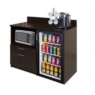 Teacher's Lounge Microwave & Fridge Set up (not a clear glass fridge, obviously). Kitchen Base Cabinets, Home Coffee Bar, Small Kitchen Decor, Lunch Room, Home Bar Furniture, Base Cabinet, Stunning Kitchens, Break Room, Mini Fridge