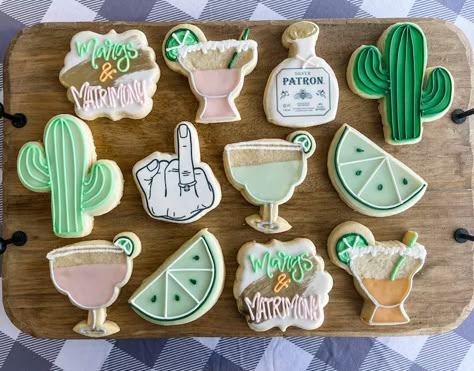 Marks And Matrimony Bachelorette, Marks And Matrimony Bach, Matrimony And Margs Bachelorette, Tulum Decor, Margaritas And Matrimony, Bachelorette Party Cookies, Commercial Bakery, Hens Weekend, Bachelorette Party Planner