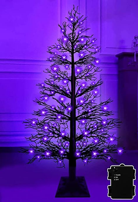 Amazon.com: 4 Ft 70 LED Black Halloween Christmas Tree Decor with Timer 16 DIY Spiders Purple Lights Waterproof Battery Box Artificial Spooky Lighted Tree Halloween Decorations Outdoor Indoor Home Yard Garden : Patio, Lawn & Garden Diy Spiders, Home Holiday Party, Halloween Tree Decorations, Halloween Christmas Tree, Purple Lights, Spooky Tree, Light Up Tree, Spooky Trees, Led Tree