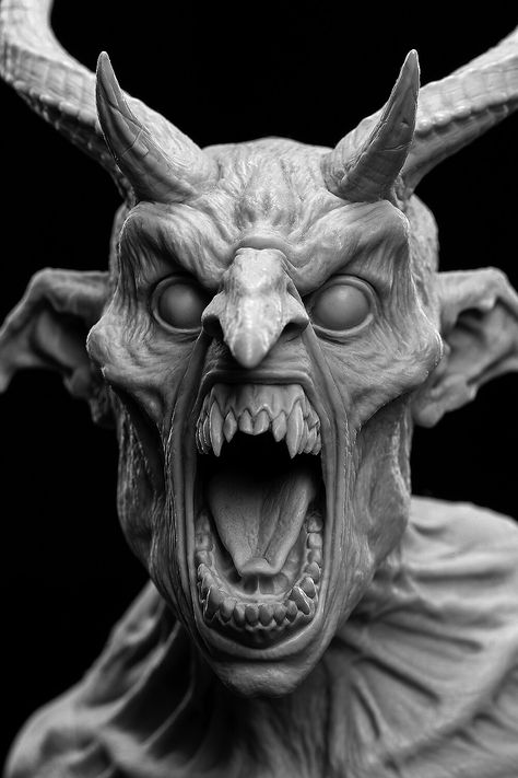 Demon Teeth, Dark Expression, Gargoyle Face, Demon Face, Evil Face, Dark Creatures, Monster Face, Horror Tattoo, Demon Art