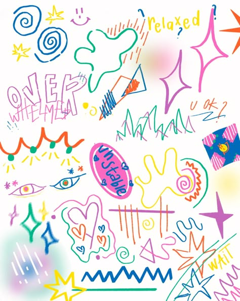 School Doodles Aesthetic, Scribble Art Doodles, Cute Scribbles, Mind Map Design, Online Scrapbook, Desain Buklet, Note Writing Paper, Happy Birthday Wallpaper, Scribble Art