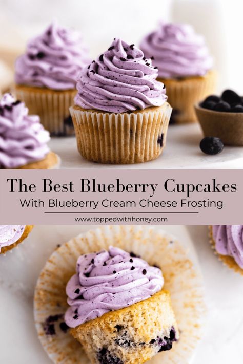 Cupcake Recipes Cream Cheese Frosting, Blueberry Cream Cheese Cupcakes, Blueberry Cupcakes Easy, Blueberry Pancake Cupcakes, Cupcake Recipes Summer, Cream Cheese Frosting Cupcakes, Blueberry Cupcake Recipes, Cupcake Frosting Ideas, Blueberry Frosting Recipe