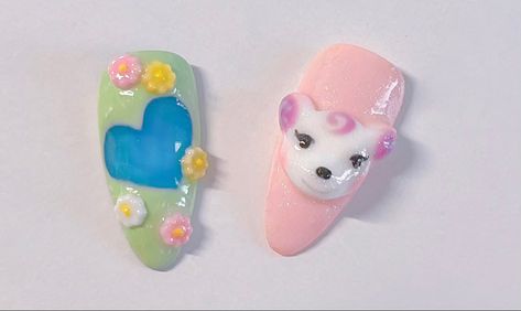 Animal crossing themed nails, animal crossing heart pond with 3D flowers and a 3D animal crossing villager Diana! Acnh Nails, Animal Crossing Nails, Nail Story, Paris Nails, Pastel Nails, Story Time, Animal Crossing, Nail Ideas, Nail Inspo