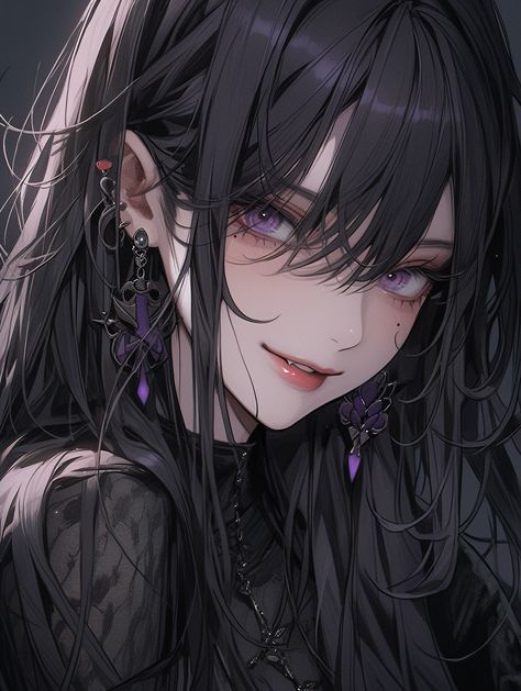 Black Haired Anime Female Pfp, Tomboy Art, Persona Anime, Anime Witch, Smiling Woman, Anime People, Purple Eyes, 영감을 주는 캐릭터, Female Character Design