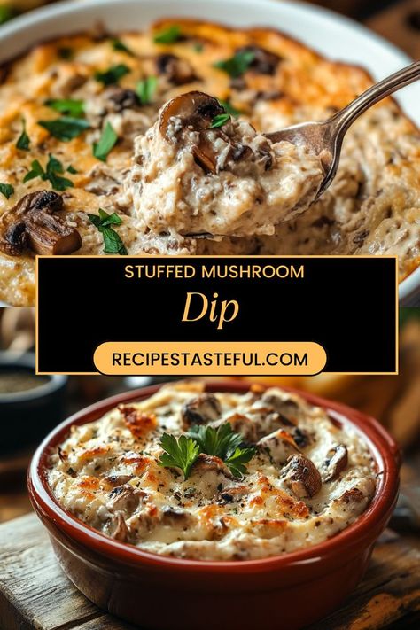 This Stuffed Mushroom Dip is the ultimate dip you’ll ever try! Creamy, cheesy, and bursting with flavor, it’s perfect for parties or a cozy night in. Enjoy it with your favorite crackers or fresh veggies for a delicious snack! Spinach Artichoke Dip Mellow Mushroom, Hot Mushroom Dip Appetizer Recipes, Stuffed Mushrooms Dip, Stuffed Mushroom Dip Appetizer Recipes, Mushroom Dip Cream Cheese, Mushroom Snack Recipes, Mushroom Appetizers Easy, Mushroom Dip Recipes, Hot Mushroom Dip