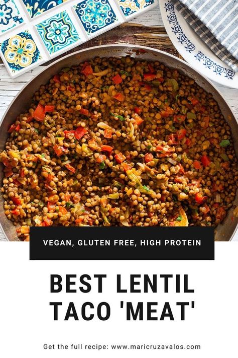 Vegan, naturally gluten-free and delicious. This lentil taco meat is all you need for your #tacotuesday Enjoy this easy vegan recipe and drizzle your lentil tacos with your favorite Mexican salsa. . . . #vegantacos #lentiltacos #easylentiltacomeat #besttacomeat Lentil Burrito Recipes, Meatless Taco Meat, Vegetarian Lentils Recipe, Green Lentil Dinner Recipes, Lentil Meat Sauce, Lentils Ground Beef, Vegan Lentil Tacos, Lentils Mexican Style, Easy Lentil Dinner Recipes