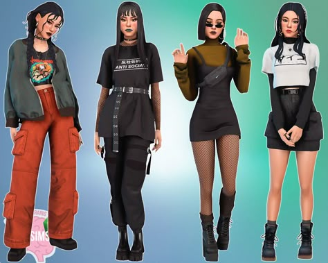 Sims Creations and Designs by Lizzisimss : Grungy Outfits Look Book CC List: Youtube Video:... Gta Outfits, Pretty Sims, Grungy Outfit, E Girl Clothes, Sims 4 Tsr, Nerd Outfits, Cc Sims4, Sims Clothes, E Girl Aesthetic