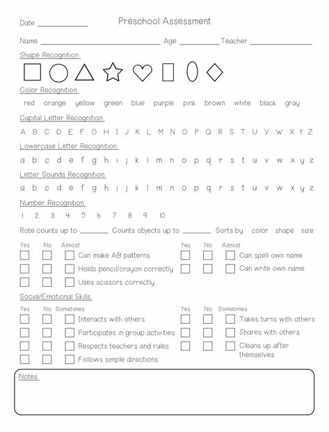 Pre K Evaluation Preschool Assessment, Preschool Math Assessment Free Printable, Pre K Evaluation, Pre K Assessment Checklist, Preschool Evaluation Forms Assessment, Test For Preschoolers, Preschool Knowledge Checklist, Preschool Testing Sheets, Preschool Screening Assessment