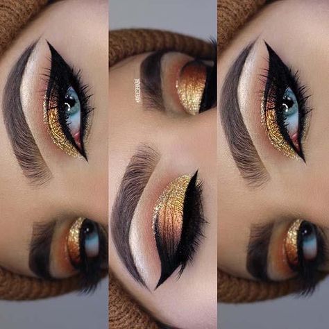 Winter Eye Makeup, Gold Glitter Makeup, Dinner Makeup, Egyptian Makeup, Make Up Gold, Makeup Scary, Makeup Steps, Alat Makeup, Classic Makeup