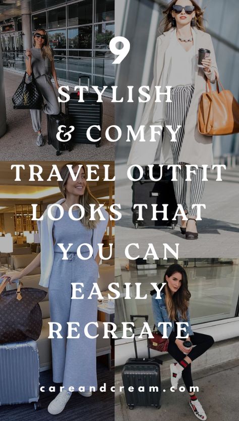 Jet off in style with these 9 stylish and comfy travel outfits. From cute loungewear to chic sweatsuits, these airport outfit ideas are perfect for any journey. Keep your airport style top-notch and your travel wardrobe refreshed with comfortable yet stylish options. Outfits To Fly In Airport Style Summer, Late Summer Travel Outfits, Versatile Travel Outfits, Good Travel Outfits, Overseas Flight Outfit, Outfits For Flights Travel, Outfit For Travel Summer, Outfits For The Plane, Travel Outfit Inspiration