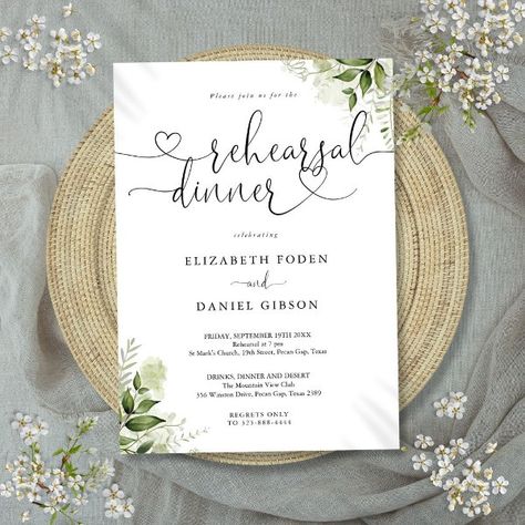 Greenery Floral Heart Script Rehearsal Dinner Invitation Rehearsal Dinner Invitations Wording, Rehearsal Dinner Table, Dinner Invitation Wording, Floral Wedding Inspiration, Wedding Rehearsal Dinner Invitations, Spring Wedding Invitations, Rehearsal Dinner Invitation, Greenery Wedding Invitations, Wedding Inspiration Summer